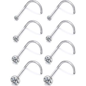 18G 20G 22G Titanium Nose Rings Studs for Women Men Nose Piercing Jewelry Top Diamond CZ 1.5mm 2mm 2.5mm 3mm 8PCS