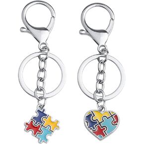 FUSTMW Autism Awareness Keychain Gifts for Autistic Colorful Puzzle Piece Key Ring Set of 2 (Autism Awareness Keychain Set)
