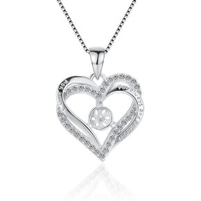 LGSY Sterling Silver Heart Crosscriss CZ Bail Pin Pendant Fitting for Pearl Jewelry, Design Pendant Mount for Women DIY Jewelry Making Gift