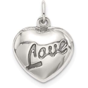 Charm Pendant White Sterling Silver 18 mm 12 Love Puffed Heart