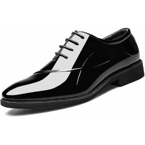 Solatabel Men's Dress Shoes Classic Cap Toe Lace-up Oxfords Formal Faux Patent Leather Tuxedo Derby Shoes Black
