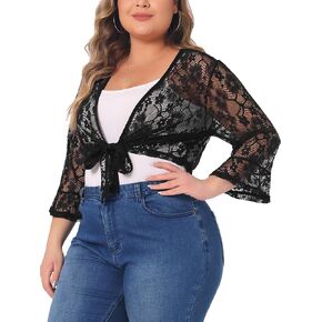 Agnes Orinda Plus Size Sheer Shrug Lace Cardigan for Women Crop Bolero Jacket Dress Sweater