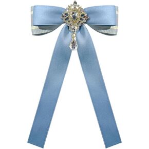 Bowknot Rhinestone Ribbon Bow Brooch Pins for Women Girls Uniform Pre-Tied Bow tie Corsage Party Ceremony Accessories