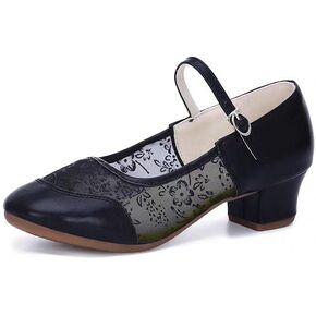 Women's Mesh Dance Shoes Mary Jane Low Heels Faux Leather Shoes Dancing Pumps