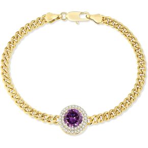 Gemsme Link Bracelet for Women 18K Yellow Gold Plated Birthstone Bracelet Cuban Link Chain Bracelets Cubic Zirconia Stone Hypoallergenic/ 7 Inch