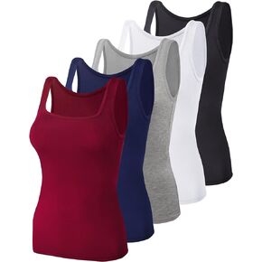 BQTQ 5 Pack Women's Tank Tops Square Neck Sleeveless Ladies Tank Top Undershirts