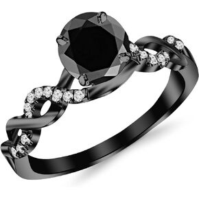 1.13 Carat 14K Black Gold Twisting Infinity Gold and Diamond Split Shank Pave Set Diamond Engagement Ring with a 1 Carat Black Diamond Center (Heirloom Quality)