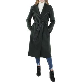 TAHARI Juliette Women's Wool Blend Double Face Faux Leather Trim Belted Coat Green S in Saudi Arabia