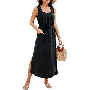 Blooming Jelly Women Swimsuit Cover Ups Bathing Suit Coverup Beach Dress Tank Swimwear Cover up with Pockets