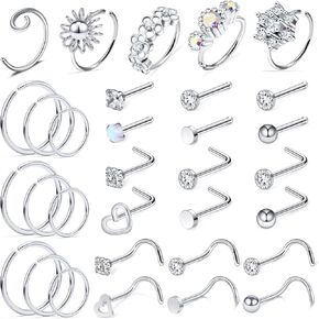 Kridzisw 18G 20G حلقات الأنف هوب الجراحية الصلب على شكل حرف L حلقات الأنف ترصيع الزنمة الغضروف اللولب أقراط ثقب هوب 32 قطعة in Kuwait