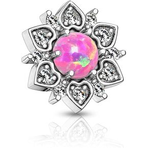 Pierced Owl - 14GA Stainless Steel CZ Crystal Flower with Synthetic Opal Center Internally Threaded Dermal Anchor Top