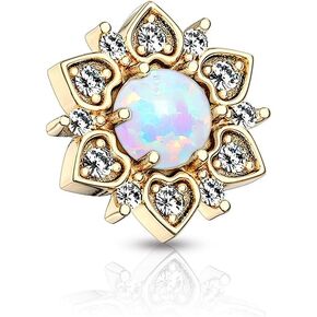 Pierced Owl - 14GA Stainless Steel CZ Crystal Flower with Synthetic Opal Center Internally Threaded Dermal Anchor Top in Kuwait