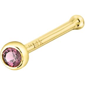 Jewelry Avalanche Solid 14K Gold Ball-end Stud Bezel Set Pink Tourmaline 22G Nose Bone Nose Stud - 14K White Gold / 14K Yellow Gold October Birthstone Nose Ring Stud