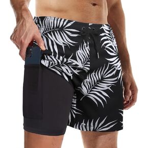 Suwangi Mens Swimming Trunks Beach Swim Shorts Quick Dry Swimwear 2 in 1 Bathing Suits for Men with Compression Liner Pockets