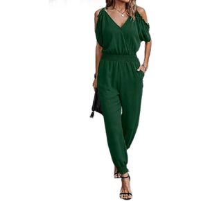 HAILTH Jumpsuit for Women Summer Short Sleeve Wrap Casual Cold Shoulder Outfits Wide Leg Pants Romper