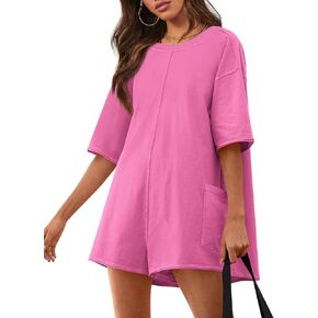 Yousify Rompers for Women 2024 Summer Athletic Oversized Romper Short Sleeve Jumpsuit Adult Onesie with Pockets