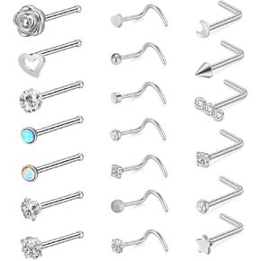 IPINK-20G 20 قطعة حلقة الأنف تشيكوسلوفاكيا الأنف مسمار التجنيب L العظام المسمار على شكل الأنف ثقب المجوهرات مجموعة للنساء الرجال الفولاذ المقاوم للصدأ ارتفع الذهب الأسود الصلب لهجة in Kuwait