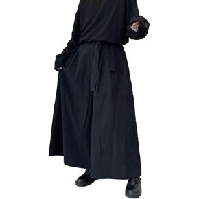 GK-O Mens Pants Retro Loose Gothic Pocket Japanese Kendo Hakama High Waisted Wide Leg Trousers