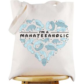 WZMPA Funny Manatee Canvas Tote Bag Manatee Lover Gift I’m a Manateeaholic Manatee Shoulder Bag Manatee Merch