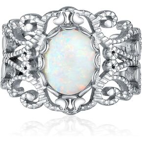 White Oval Opal Vintage Filigree Ring, Sterling Silver Engagement Wedding Boho Ring Jewelry Gift for Women Size5 6 7 8 9 10 11