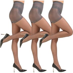 3 Pairs Women's Pantyhose with Control Top 20D Invisible Reinforced Toes