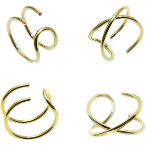 4PCS Helix Ear Cuff Cartilage Earring No Piercing Earcuff, 925 Sterling Silver,14K Gold Simple Criss Cross Double Lines Adjustable Ear Cuffs Minimalist Women Girls Men Clip On adornment Set