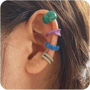 4pcs Trendy Resin Lightweight Colorful Y2k Ear Cuff Multicolor Indie Clip Earrings Dome Dripping Oil Metal C-shaped Ear Clip for Women Girls Aesthetic Jewelry