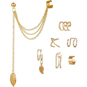 Unique Retro Long And Short Rivet Earrings Ear Clips Fashion Goth Punk Tassel Chain Ear Cuff Earrings