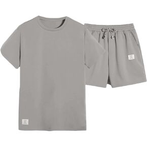 Floerns Men's 2 Piece Outfit Short Sleeve T Shirt Drawstring Track Shorts Set