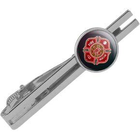 Firefighter Fire Rescue Maltese Cross Round Tie Bar Clip Clasp Tack Silver Color Plated
