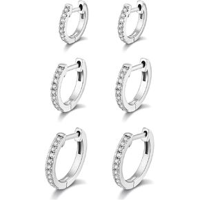18K Gold Plated Cubic Zirconia Cuff Earrings, 3 Pairs with 12MM, 14MM & 16MM, the for any Occasion