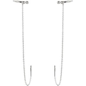 Dainty Threader Earrings with a Non Piercing Ear Cuff with a Chain for Women - 925 Sterling Silver - 18k Gold plated