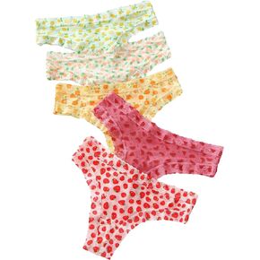 SweatyRocks Women's 5 Piece Graphic Print Cute Boyshorts Panties Mid Rise Comfy Underwear Briefs
