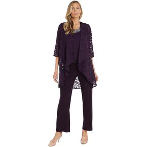 R&M Richards Women's Three Piece Jacquard Burnout Pantsuit
