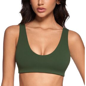 INGIA Womens U-Neck Sports Bra Padded U Back Medium Impact Fitness Yoga Bar Workout Crop Top with Built in Bra