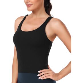 HeyNuts Zeal Bras Longline Ribbed Medium Support Sports Bras, Crisscross Back Tank Tops with Removable Pads B-D Cups