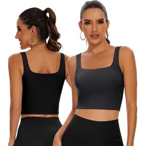 TAIPOVE حمالة صدر رياضية مبطنة طويلة للتمرين، بلوزة قصيرة برقبة مربعة، صدرية رياضية لليوجا والجيم، 2 عبوة in Kuwait