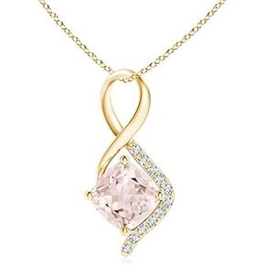 Angara Natural Morganite Infinity Twist Pendant Necklace with Diamond Accents for Women,Girls in 14K Solid Gold/Platinum | Jewelry Gift For Her | Birthday | Engagement | Wedding | Annivesary