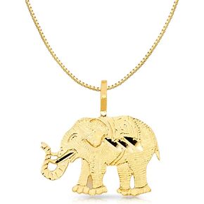14K Yellow Gold Elephant Charm Pendant with 0.8mm Box Chain Necklace