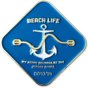 New Jersey Shore Beach Badge - 1 ¼ Inch High Enamel Lapel Pin - Perfect For Jackets, Blazers, Backpacks And More!
