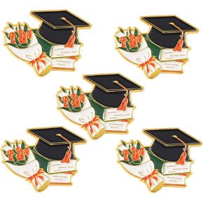 Graduation Enamel Pins Set, Book Flower Graduation Cap and School Diploma Graduate enamel lapel pins for Student Black Letter Enamel Brooch Pin for Jackets Badges Accessories Gifts-All