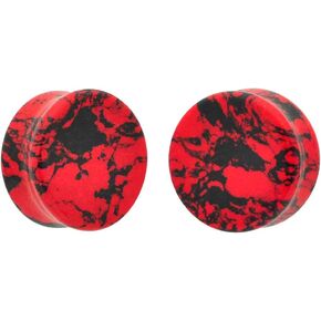 Pair of Synthetic Red and Black Howlite Double Flare Plugs (STN-656) (00g (10mm))
