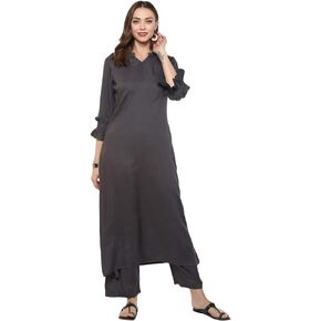 Idalia Women's Grey A-line Rayon Kurta with Palazzo Pants