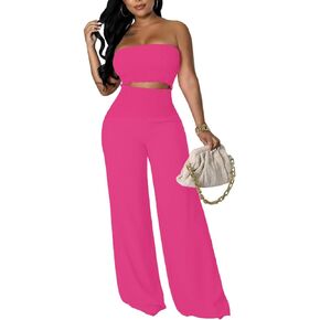 Womens Summer Outfits Crop Tops and Pants Sets Sexy Vacation Jumpsuits 2 Piece Sets with Pockets