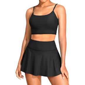 Holipick Women's Bikini with Skirt Two Piece High Waisted Bikini Skirt Set Scoop Neck Tummy Control Bathing Suit Skirt Bottom