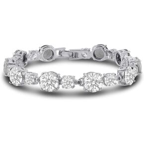 KEZEF CZ Tennis Bracelet - Rd 8mm CZ & Rd 5mm White CZ - Silver Over Brass - 7 Inch