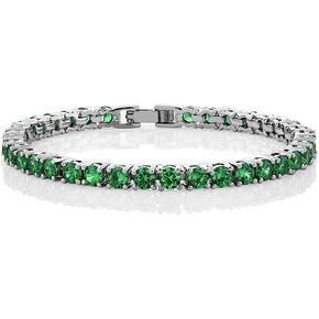 Gem Stone King 10.00 Ct Round Green Color Cubic Zirconia CZ Tennis Bracelet For Women 7 Inch