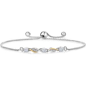 Gem Stone King 925 Sterling Silver and 10K Yellow Gold White Moissanite and White Lab Grown Diamond Tennis Bracelet For Women (0.34 Cttw, Fully Adjustable Up to 9 Inch)