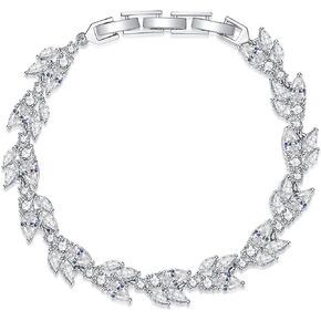 Hadskiss Tennis Bracelet for Women Brides, Rhinestone Silver Bracelet for Wedding Prom Party, Marquise Cubic Zirconia Bracelet for Costume Jewelry