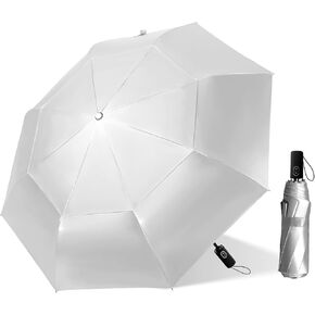 Travel Umbrella Windproof Compact, UV Protection Umbrella for Rain, UPF 50+ Portable Sun Umbrella, 46 Inch Automatic Folding Parasol, Double Vented Canopy Large Umbrellas, All-Weather Strong Umbrella for Men Women Teenage